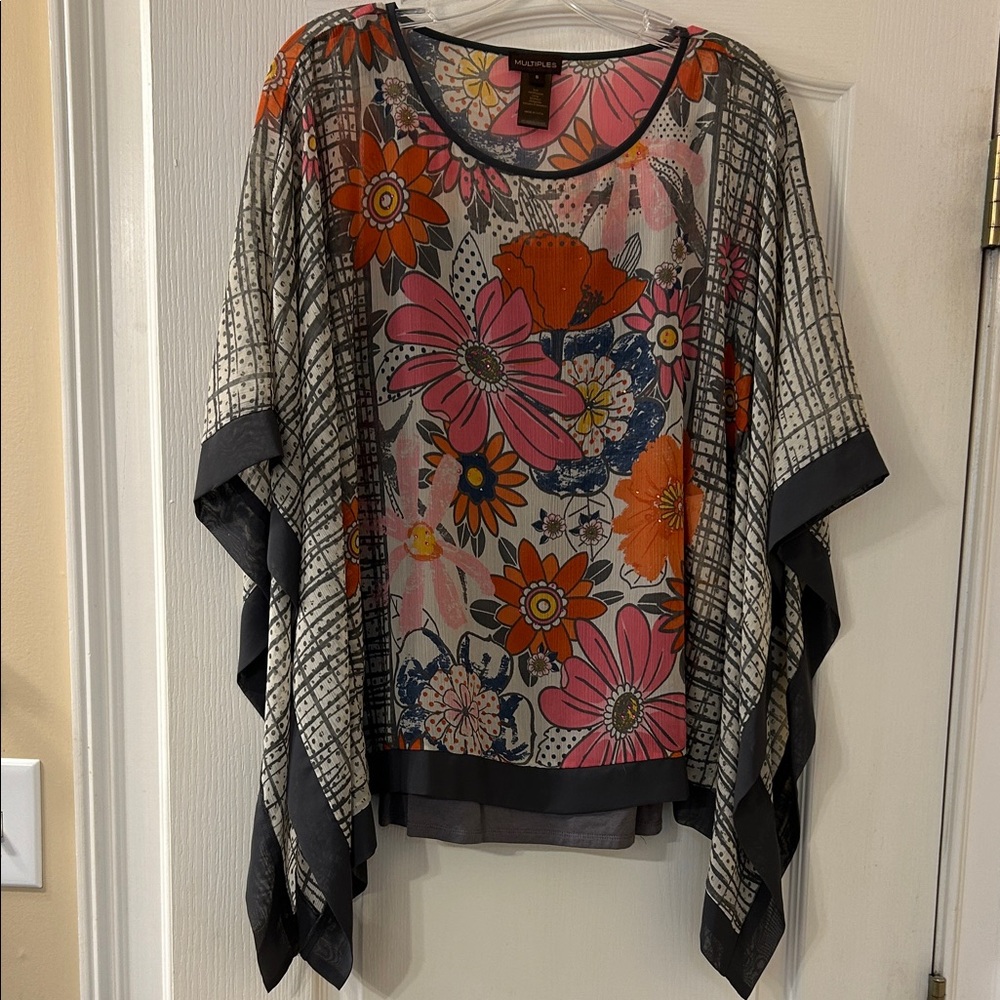 Multiples Vibrant Floral Poncho